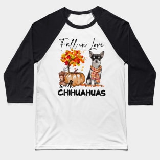 Black Chihuahua Fall in Love Scarf Funny Chihuahua Pumpkin Baseball T-Shirt